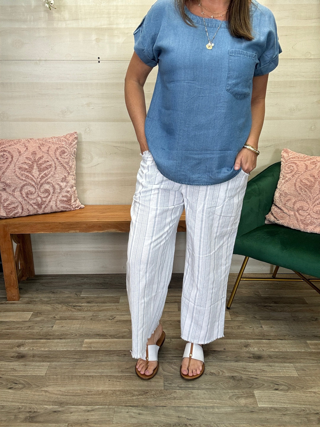 Blue & White Stripe Crop Pants