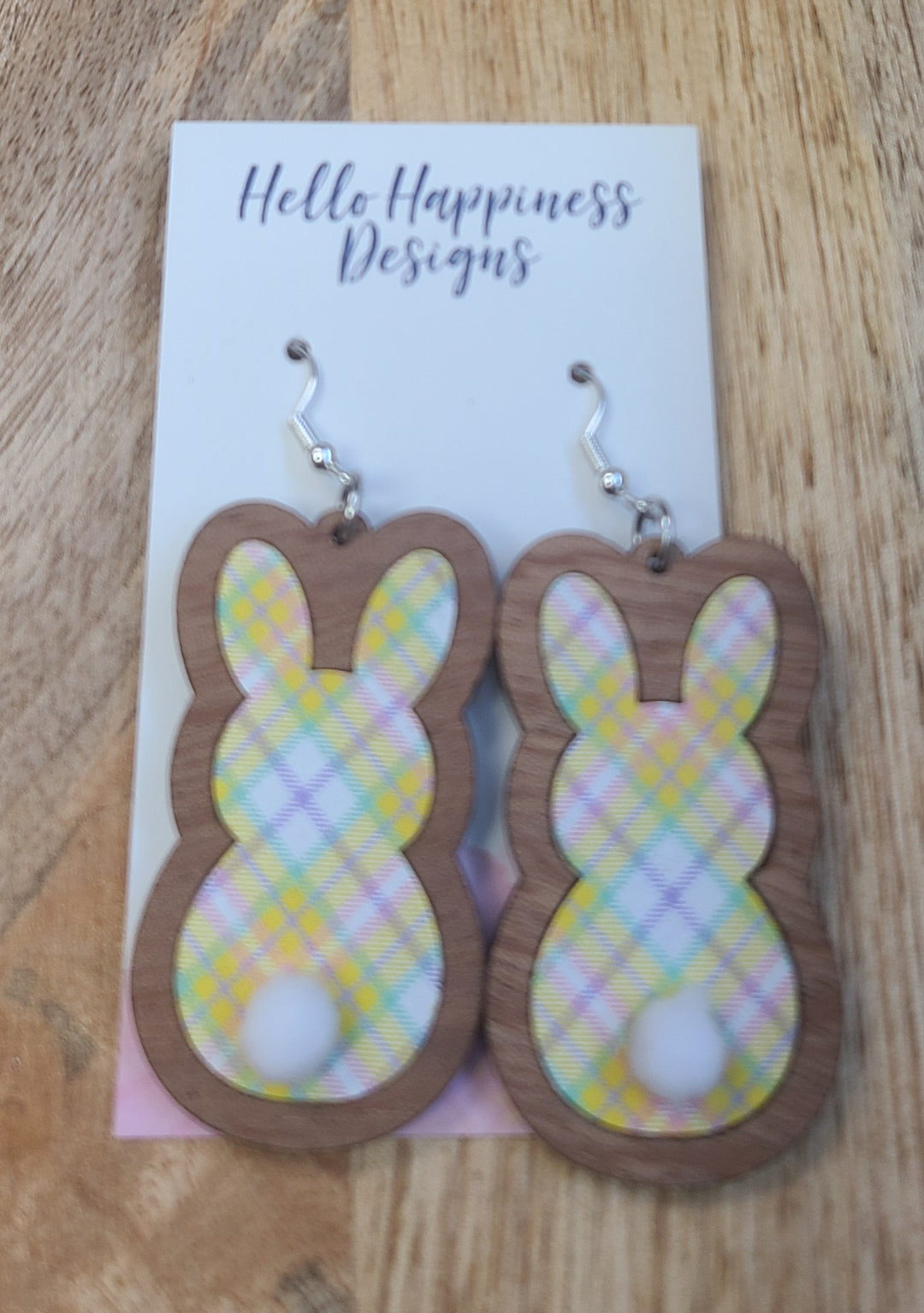 Yellow Plaid Bunny Earrings