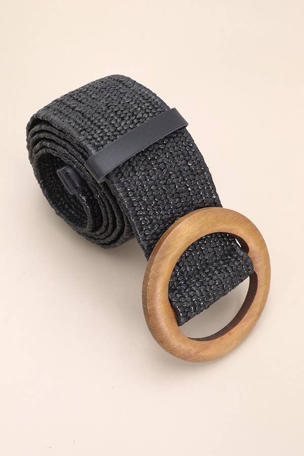 Wooden Buckle Woven Stretch Belt