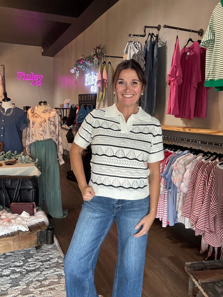 Collared Knit Short Sleeve Top