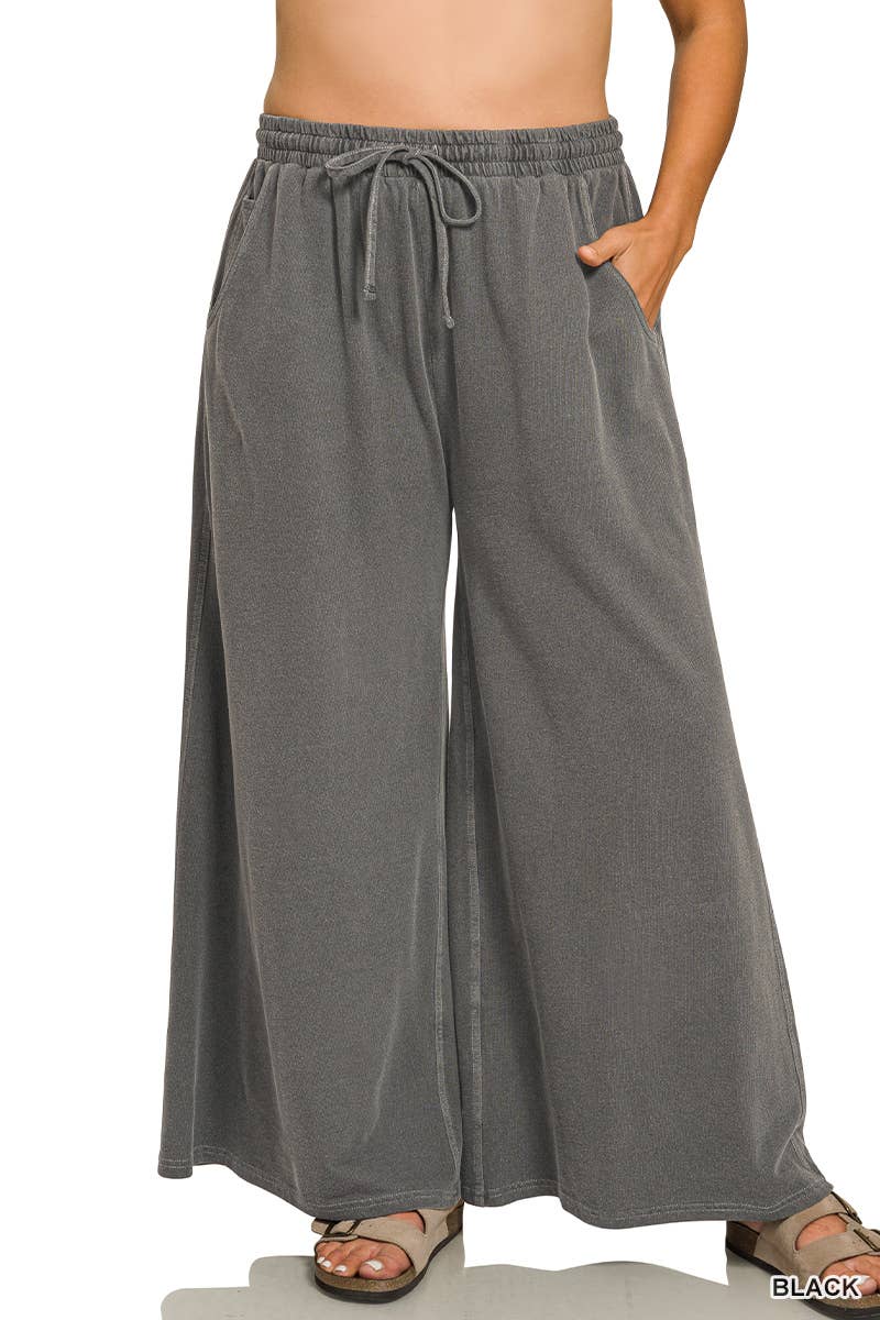 Plus French Terry Pigment Dye & Enzyme Washed Pants: BLUE GREY-197977 / 3X