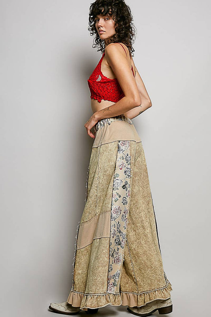 French Terry Ruffle Hem Straight-Leg pants