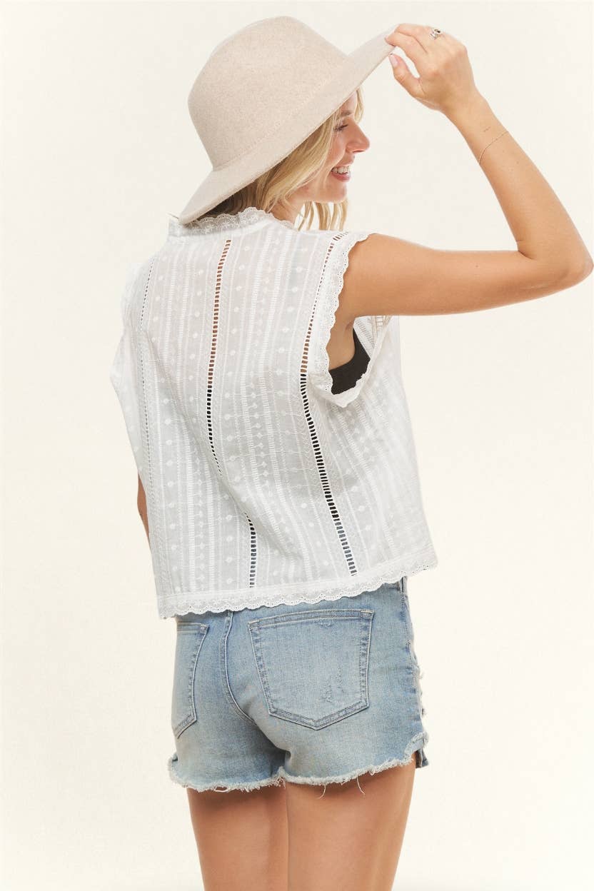 SLEEVELESS BOHO LACE TRIM BLOUSE- LET3998