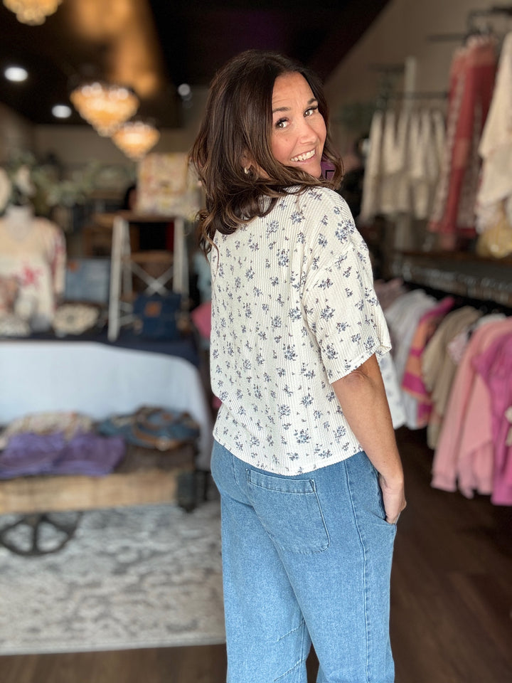 Cozy Sunday Blue Floral Tee