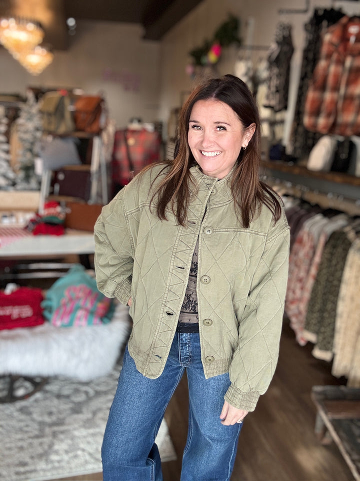 Olive Washed Quilted Jacket