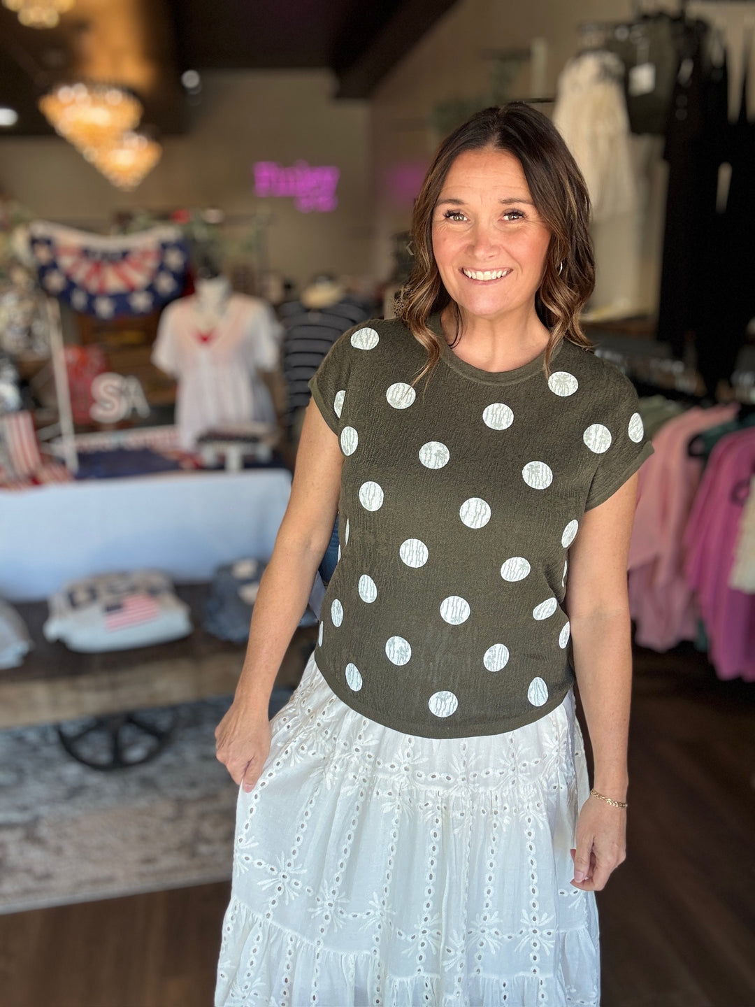 Olive Polka Dot Darling Top
