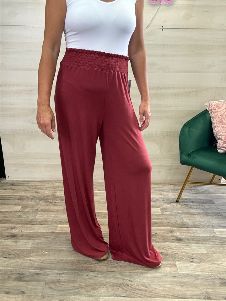 Smocked Waist Wide Leg Pant