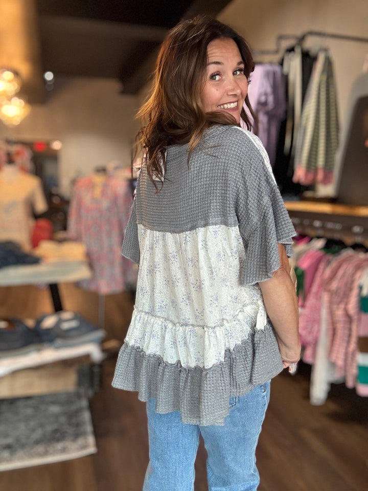 Printed Floral Woven Ruffle Top