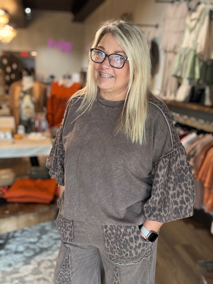 Brown Leopard Wide Leg Sweatpants