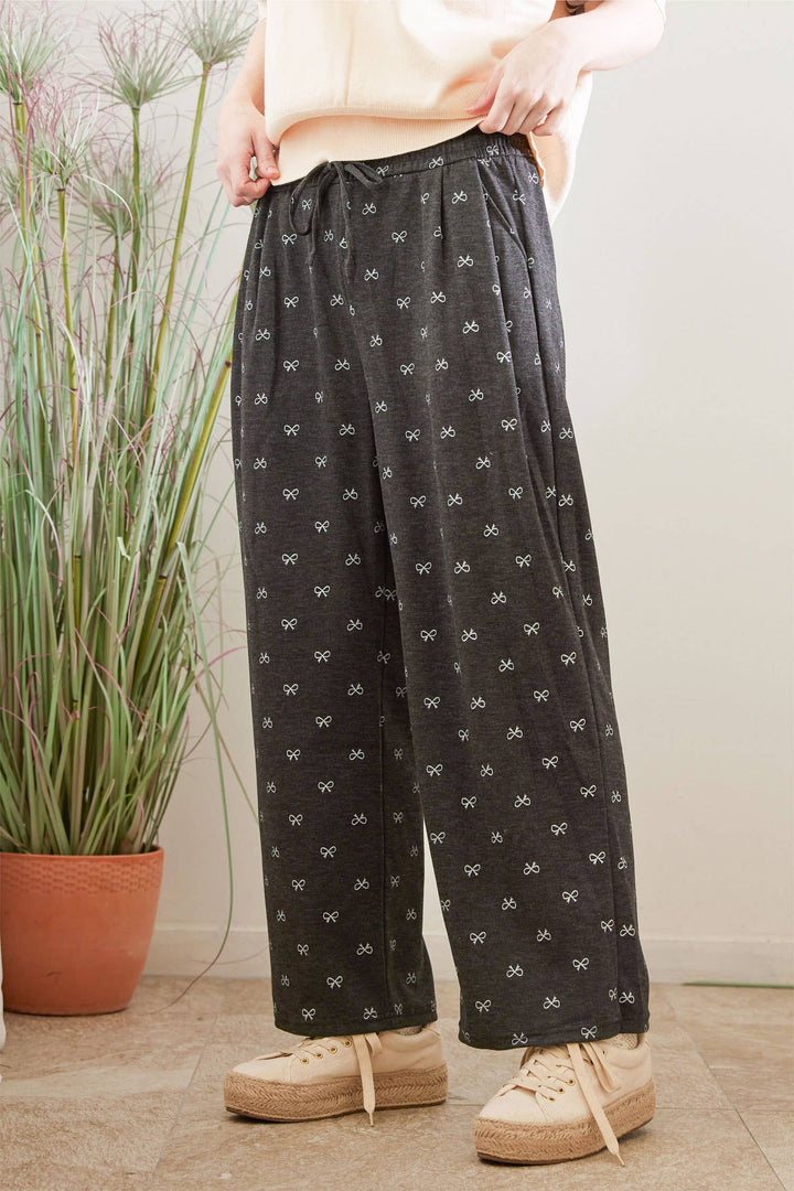 Ribbon Print Casual Long Pants