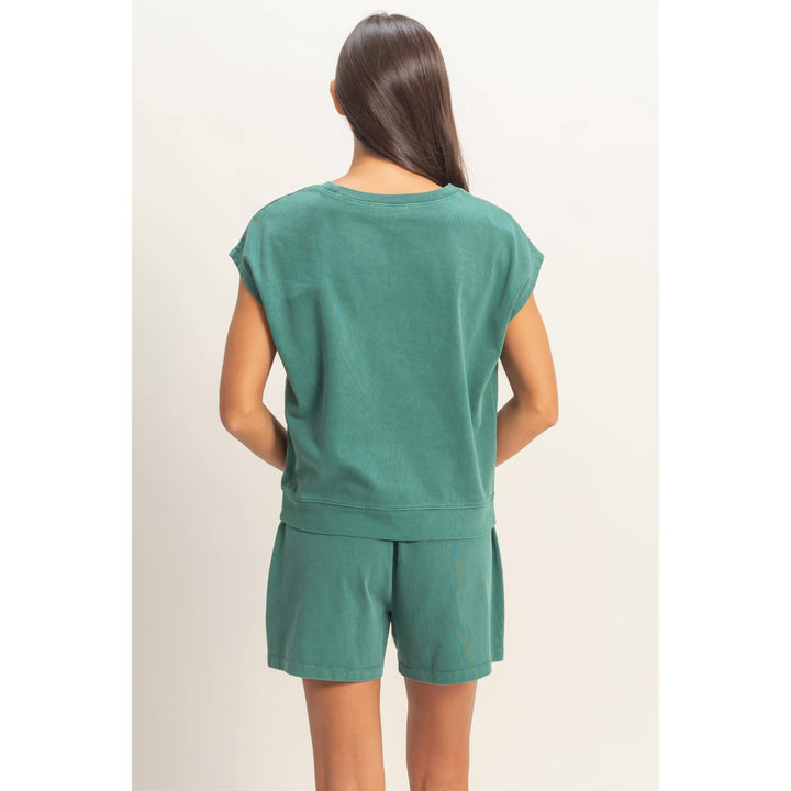 Sleeveless Crew Neck Top and Shorts Set