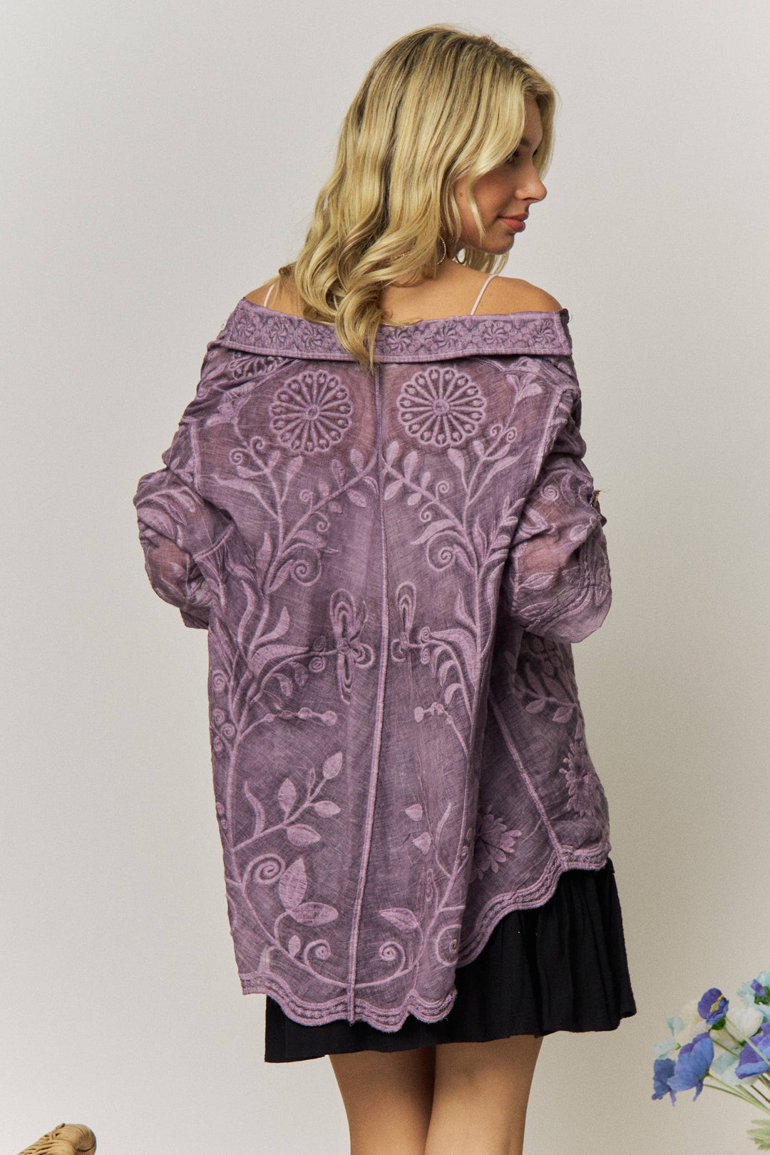 VINTAGE BOHO EMBROIDERED BUTTON-DOWN SHIRT - LET4283