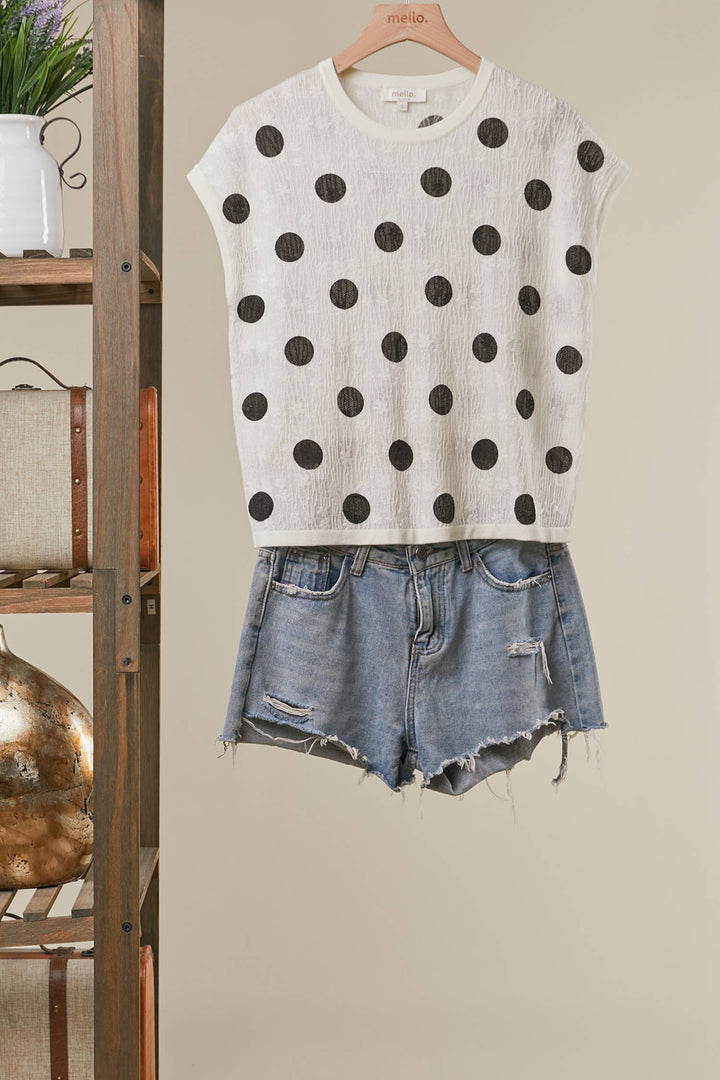 Textured Polka Dot Cap Sleeve Top