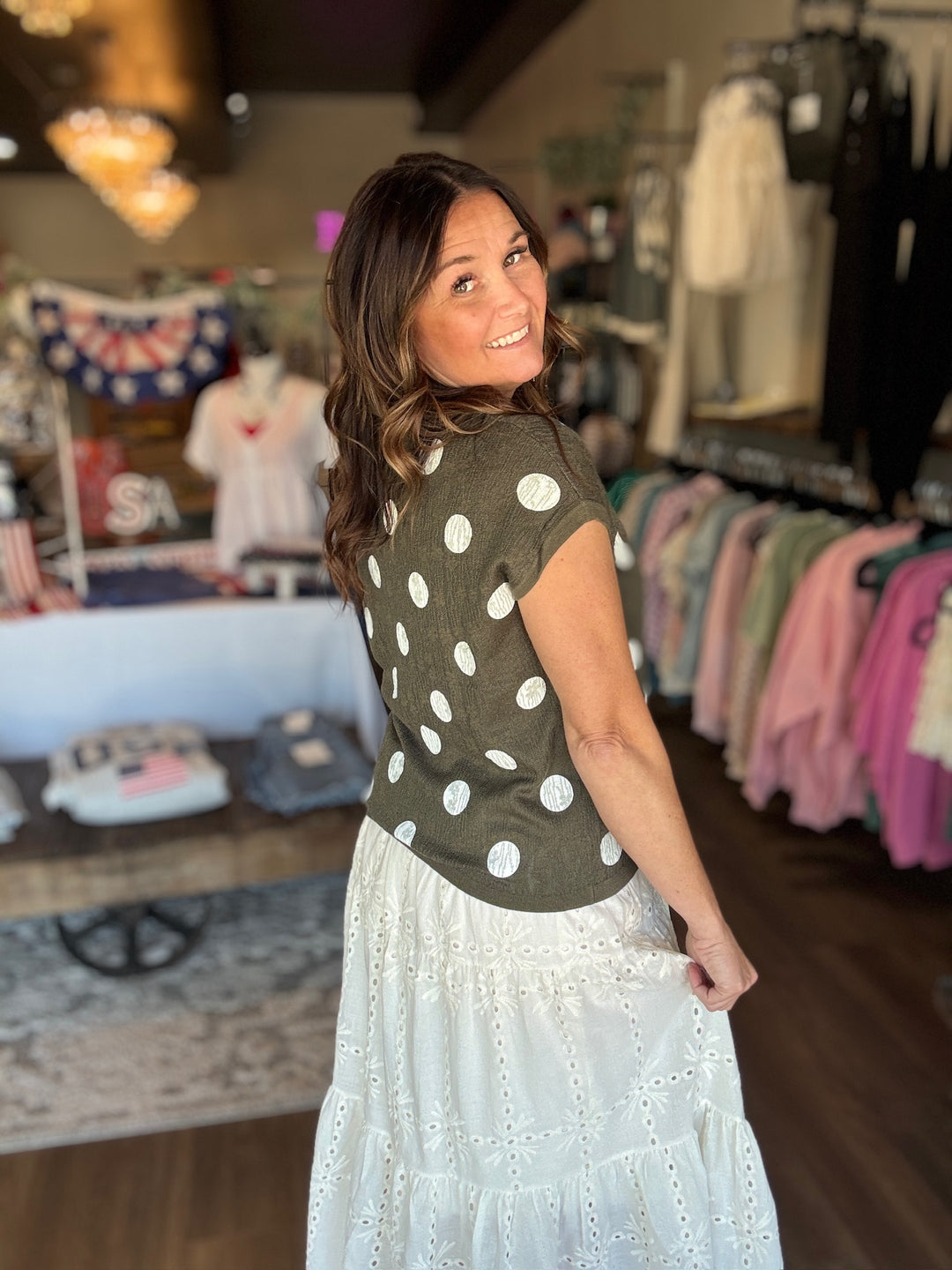 Olive Polka Dot Darling Top