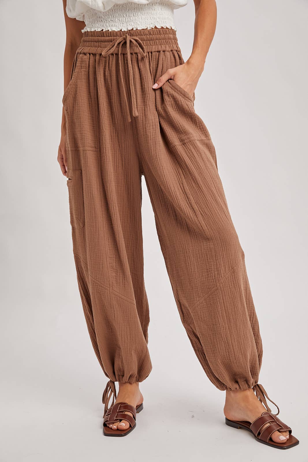 JOGGER HAREM DRAWSTRING PANTS: LT.OLIVE / S