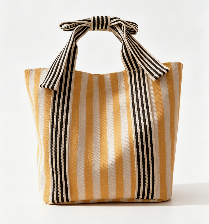 Striped Tote Bag Beach Bow Handle