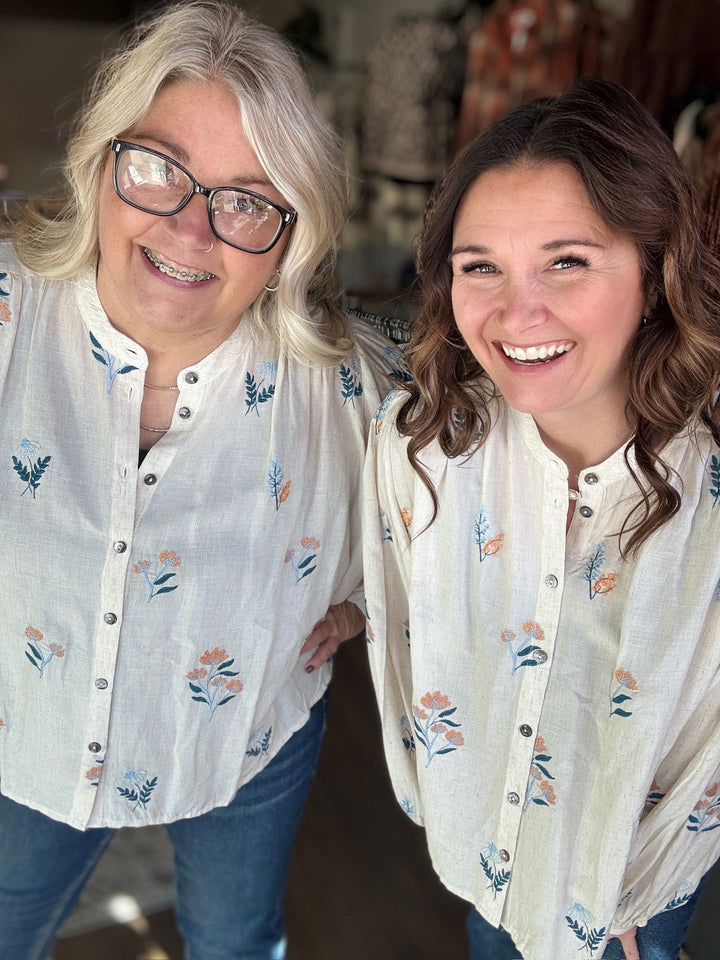 Oatmeal Floral Blouse