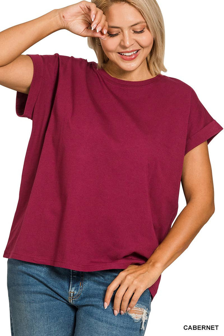 Cotton Folded Sleeve T Shirt