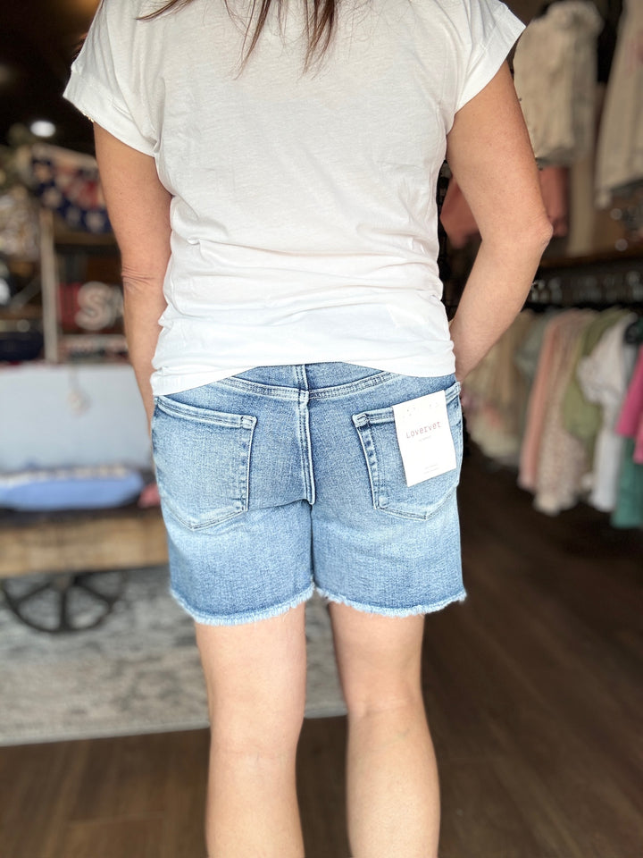 Lovervet High Rise Midi Denim Shorts
