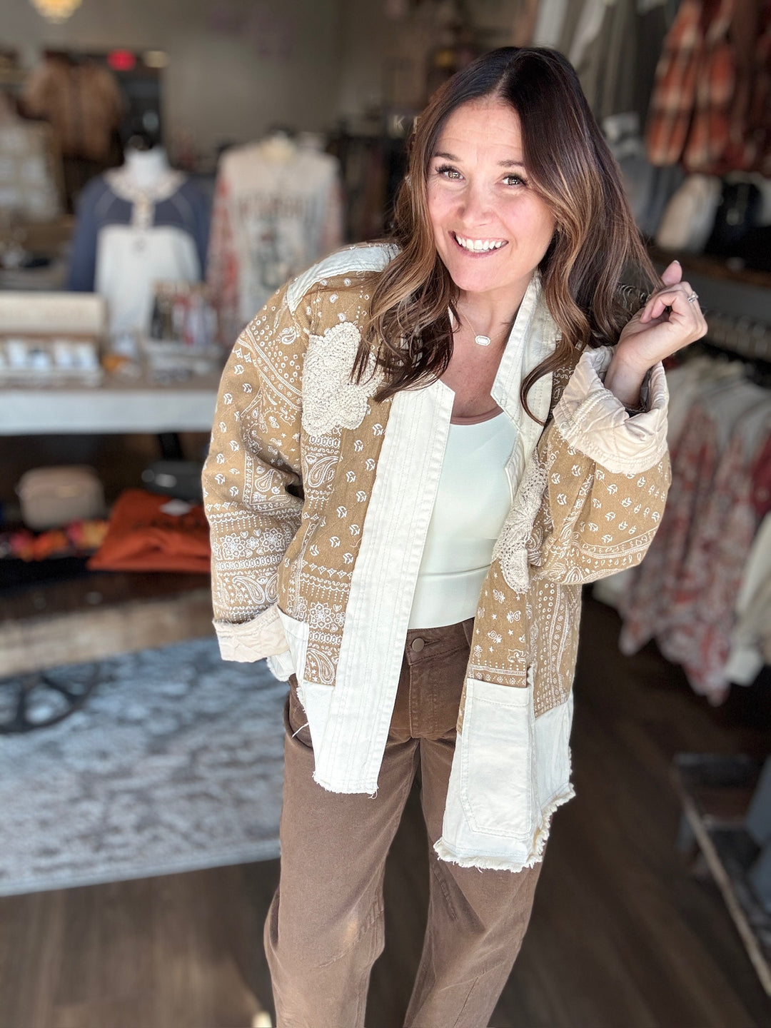 POL Tan Bandana Quilted Jacket