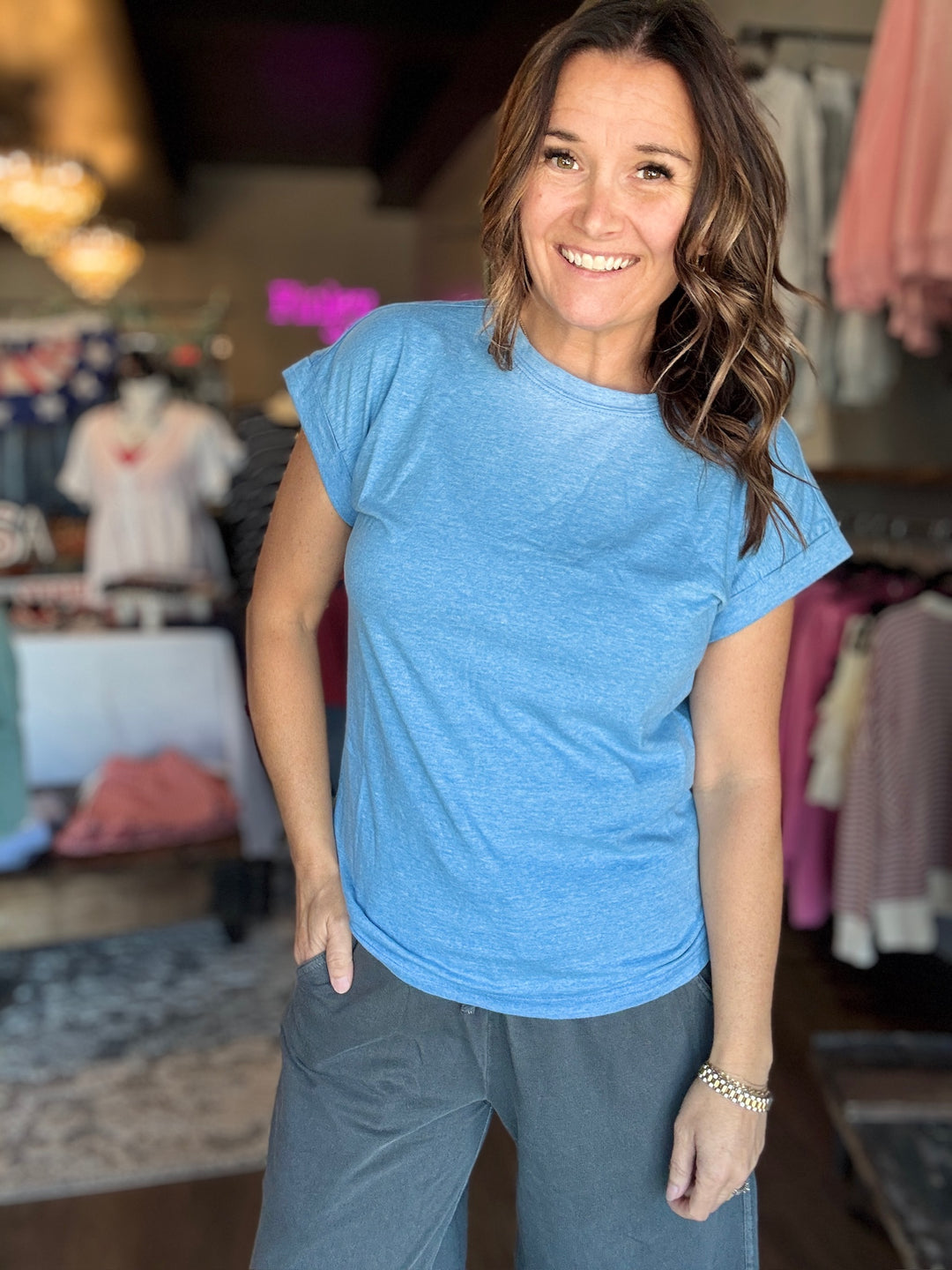 Cotton Folded Sleeve T Shirt