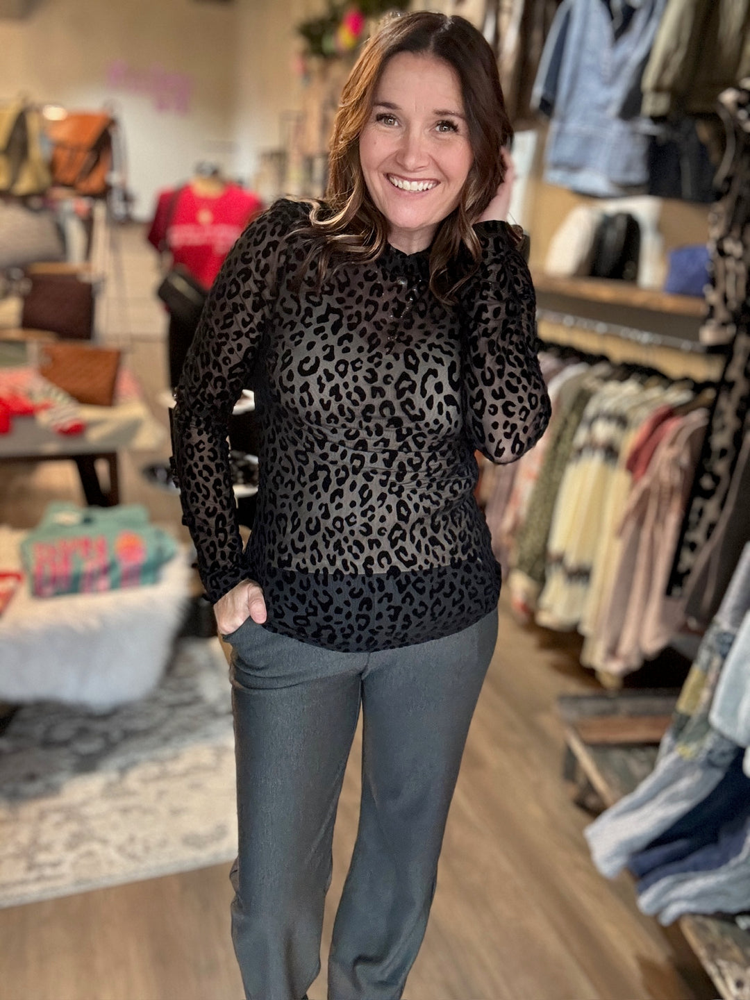 Leopard Black Mesh Top