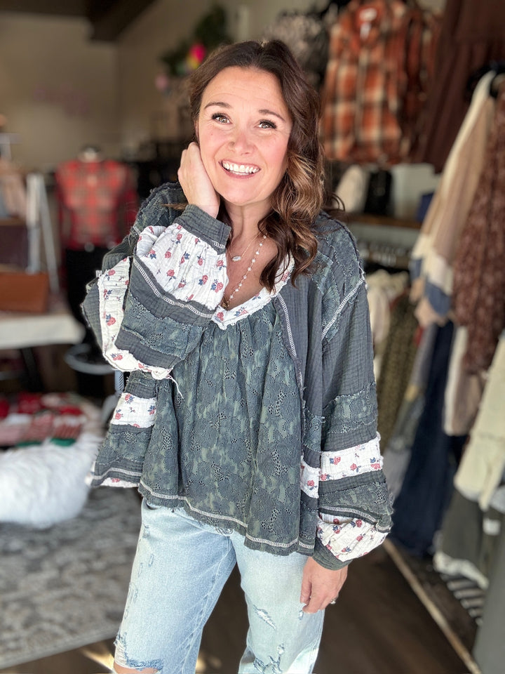 POL Floral Patchwork Top