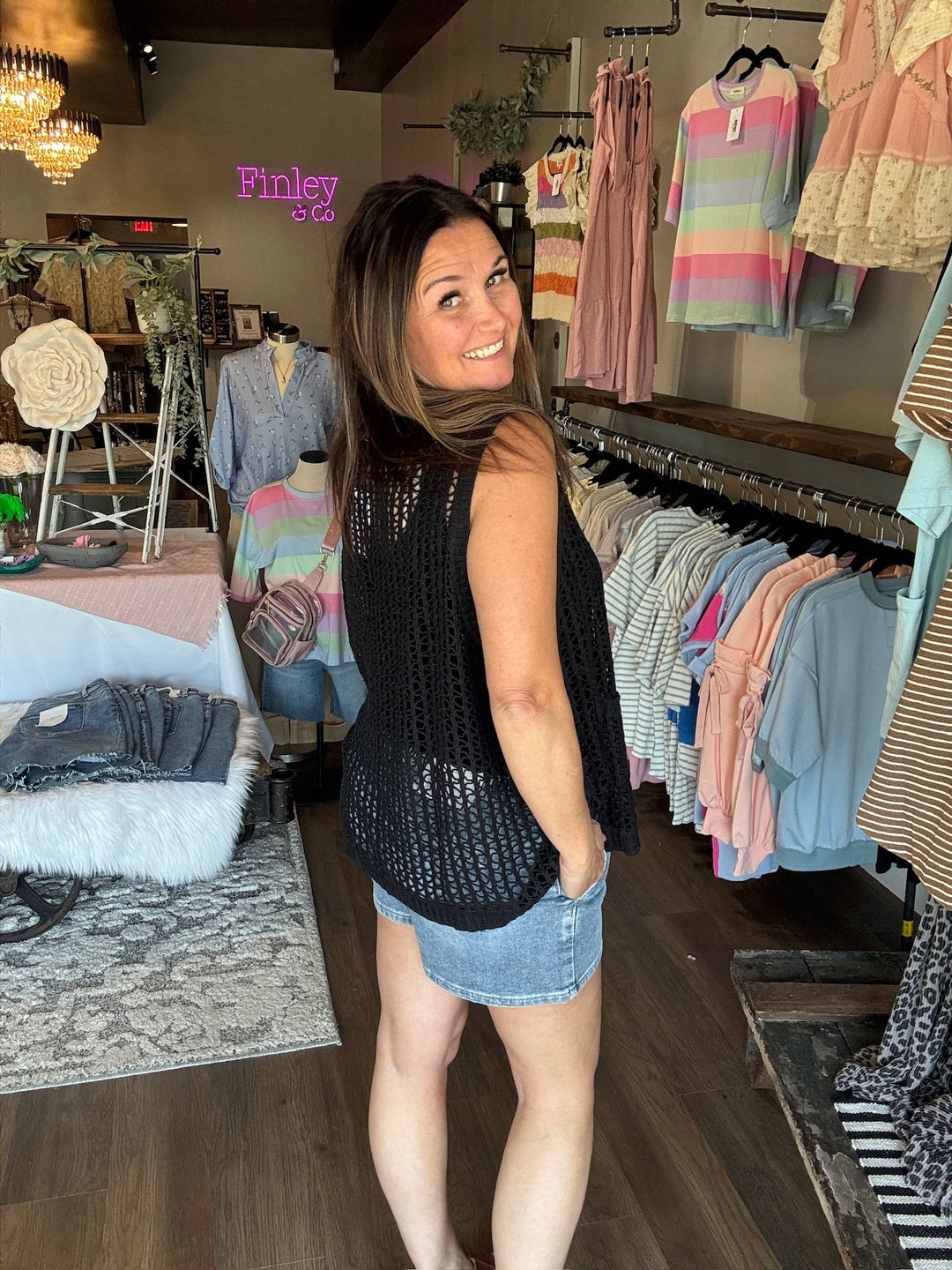 Easygoing Summer Black Crochet Vest
