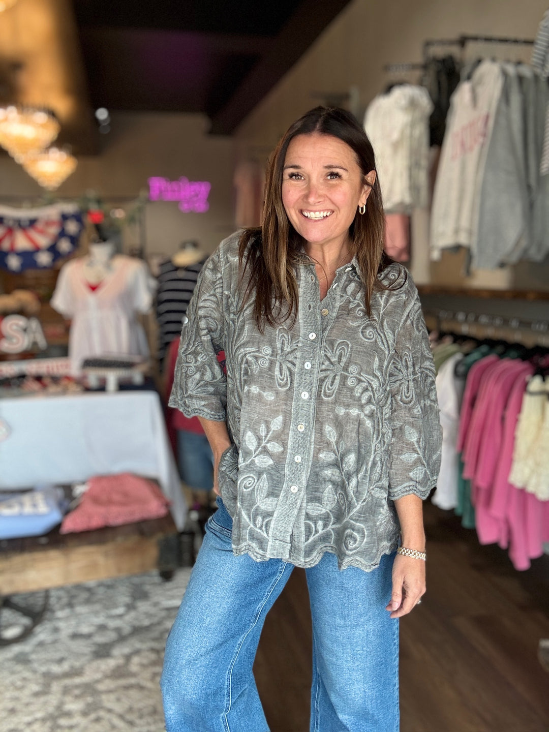 Easy Days Floral Embroidered Shirt