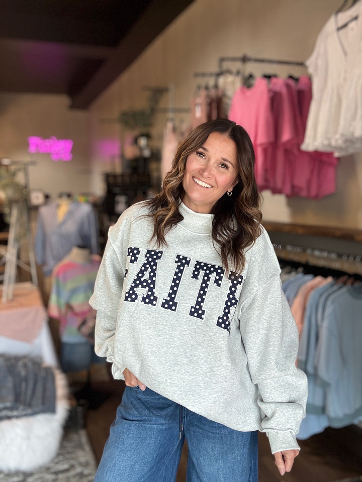 Faith Polka-Dot Mock Neck Sweatshirt