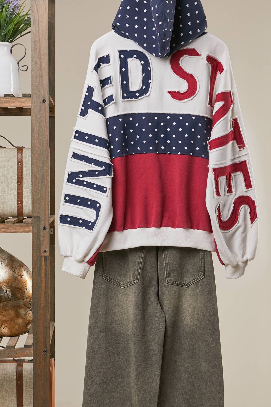 United States Patch work Oversized Zip Hoodie