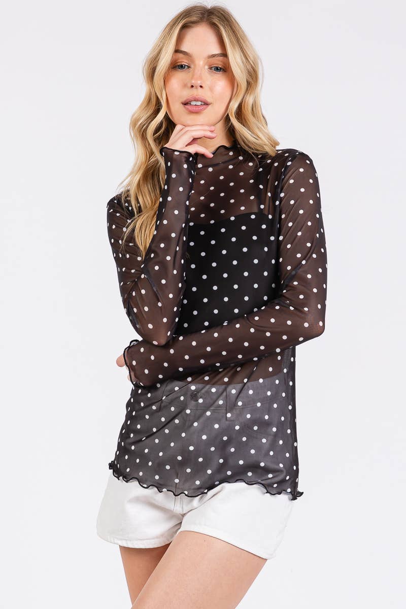 Polka Dot mesh Long Sleeve Top