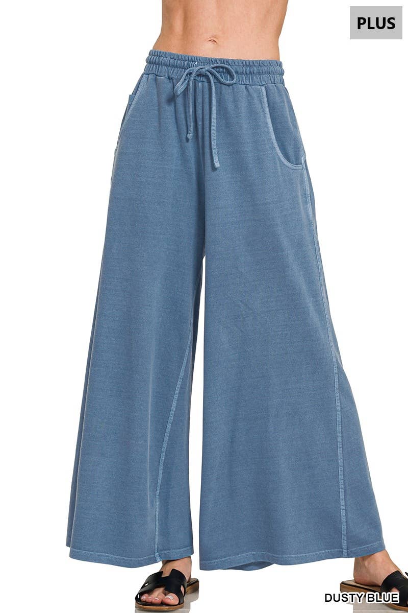 Plus French Terry Pigment Dye & Enzyme Washed Pants: BLUE GREY-197977 / 3X