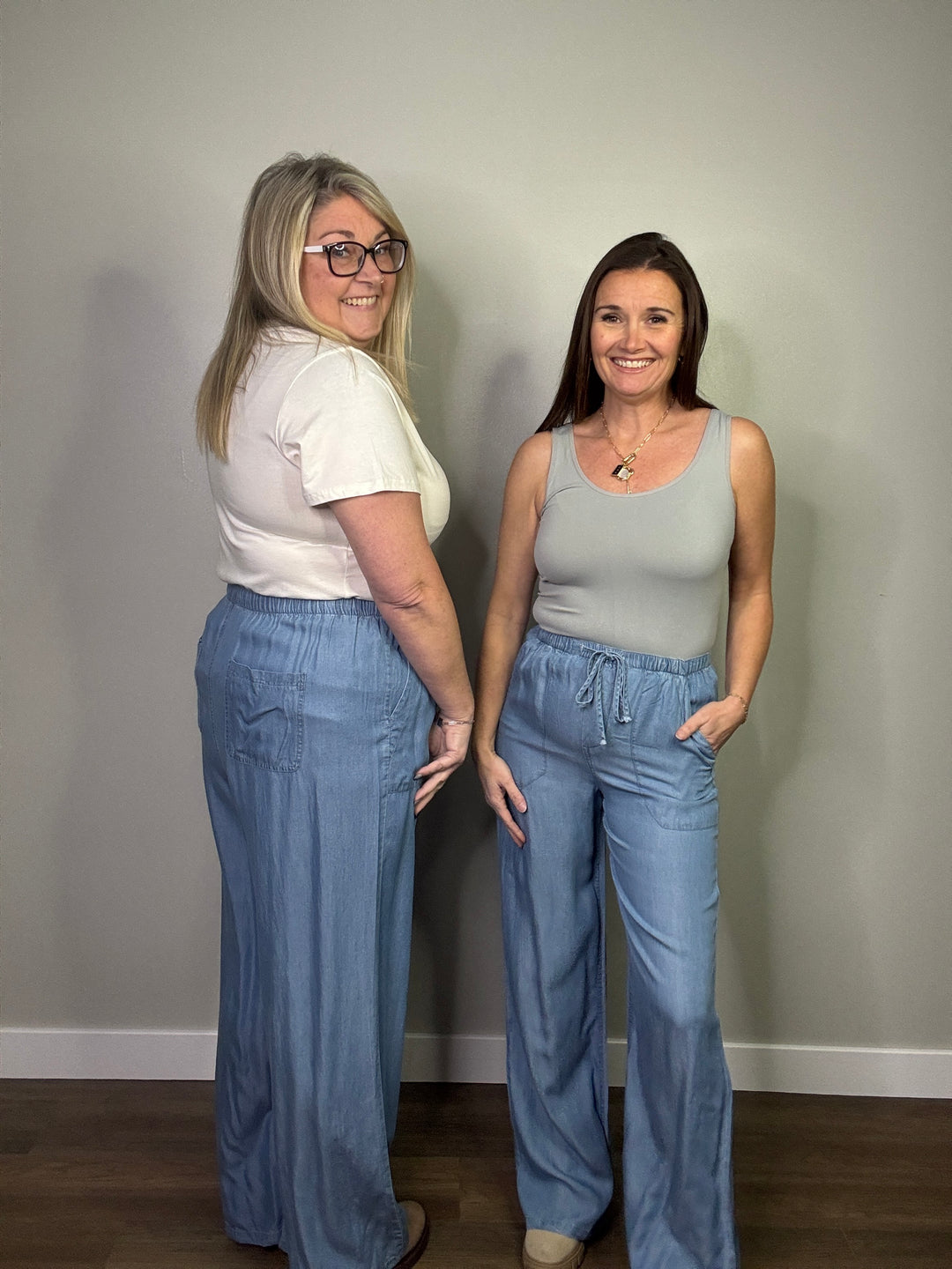 Chambray High Waist Drawstring Pants