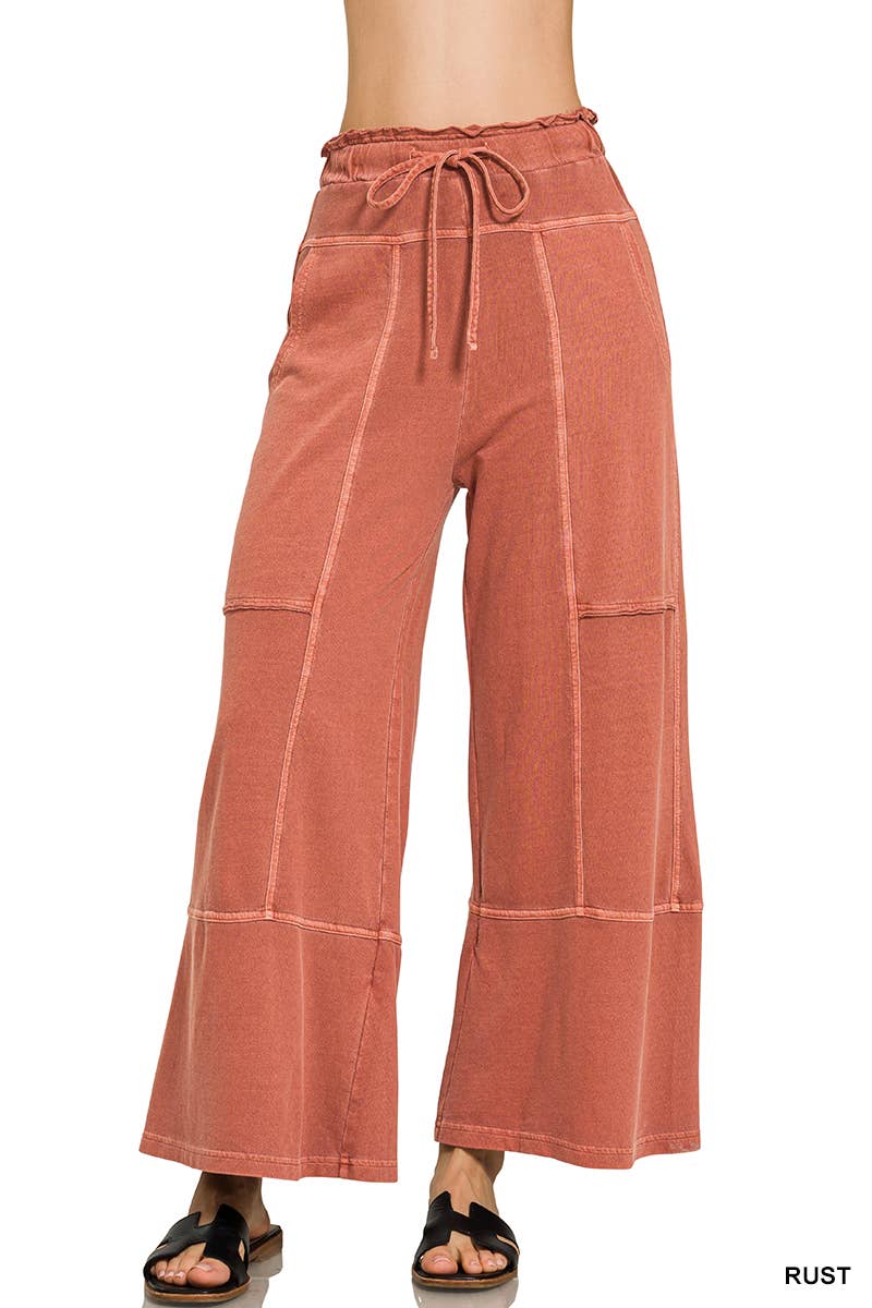 `French Terry Washed Wide Leg Pants w/ Pockets