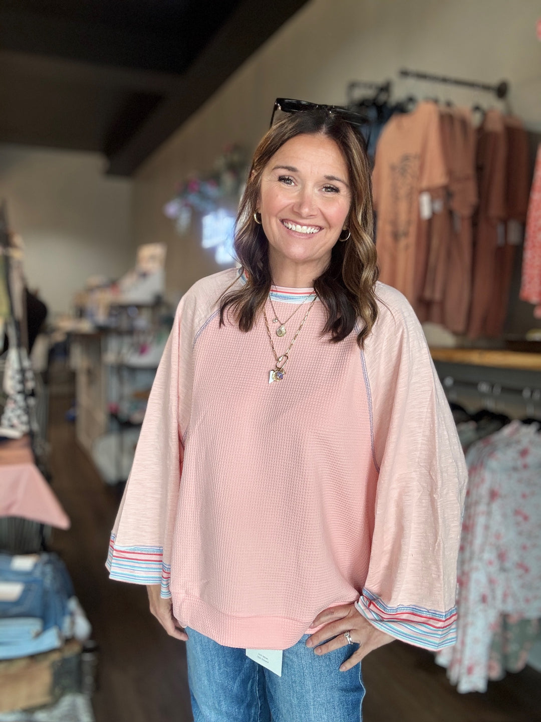 Waffle Knit Patchwork Top