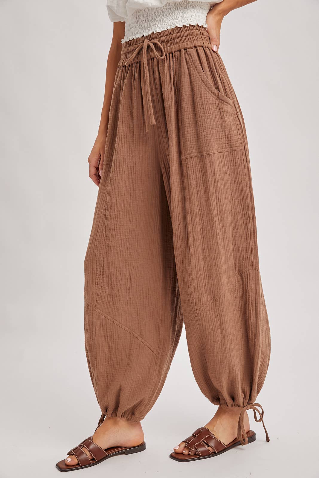 JOGGER HAREM DRAWSTRING PANTS: LT.OLIVE / S