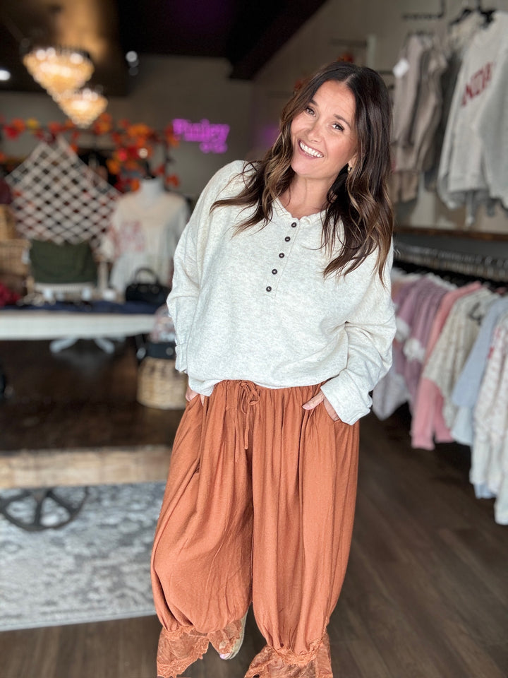 Fall Morning Cozy Henley Sweater