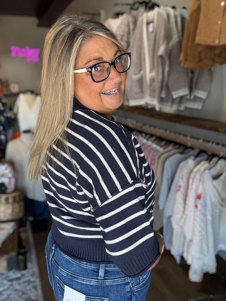 Autumn Navy Striped Sweater Top