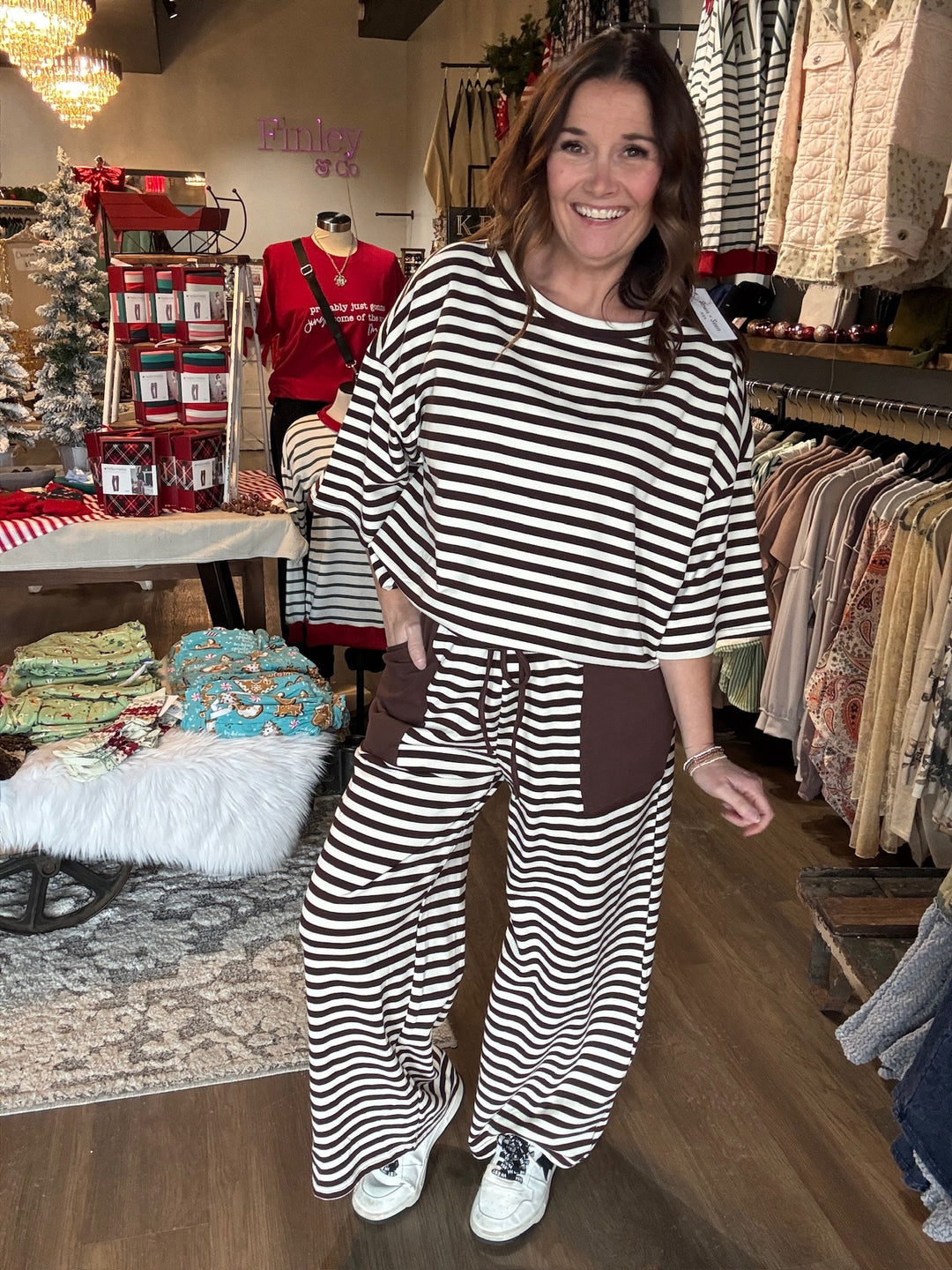 Brown Striped Knit Lounge Set