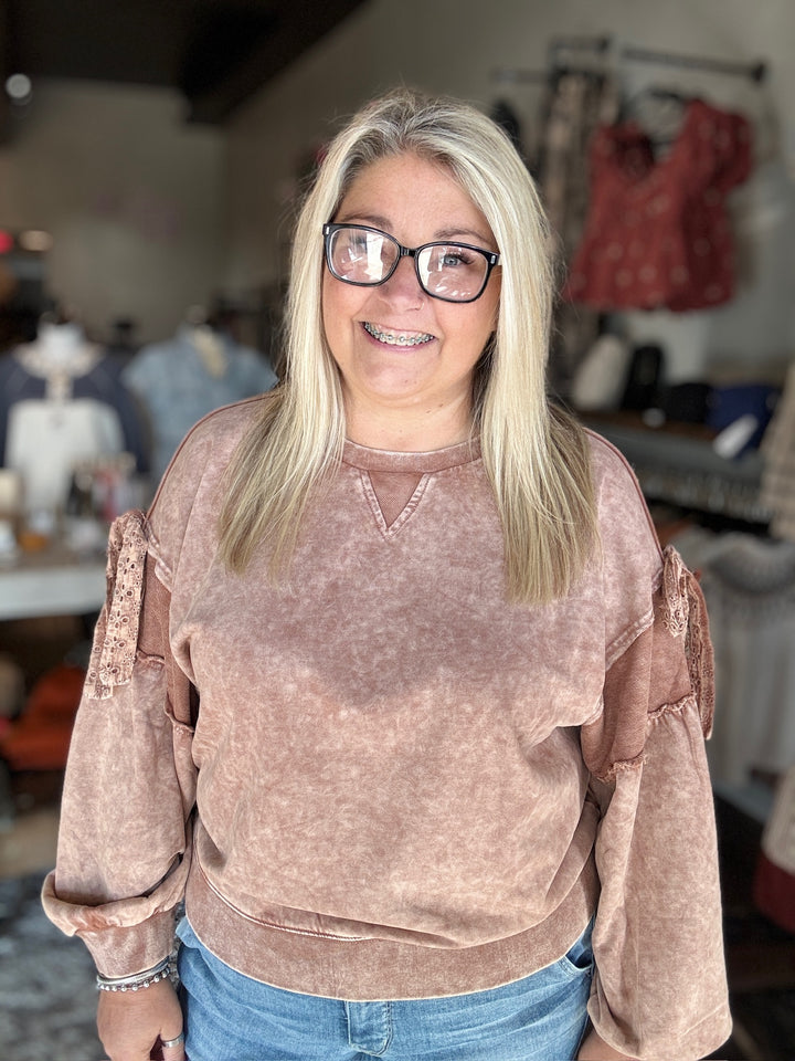 Mocha Brown Bow Sleeve Sweatshirt