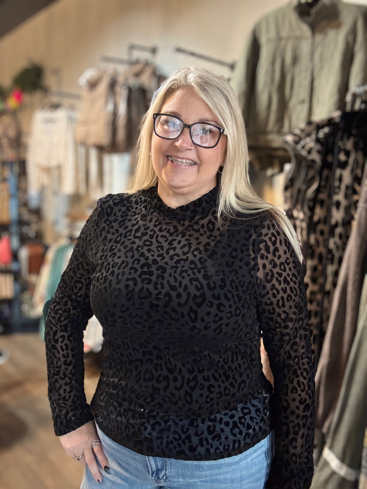Leopard Black Mesh Top