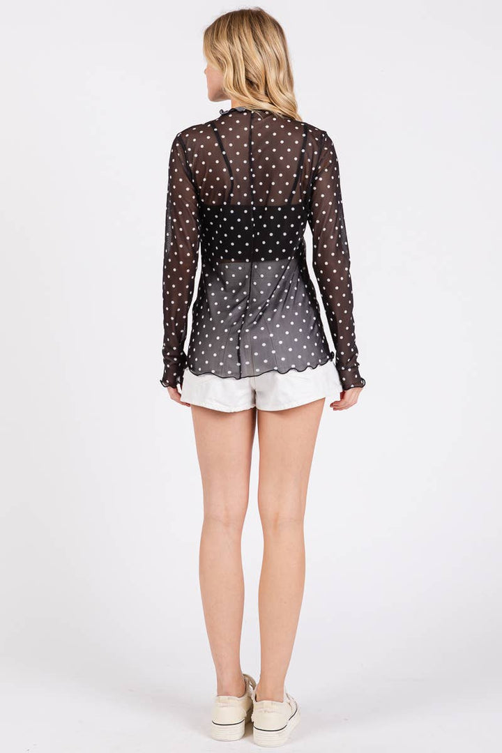 Polka Dot mesh Long Sleeve Top