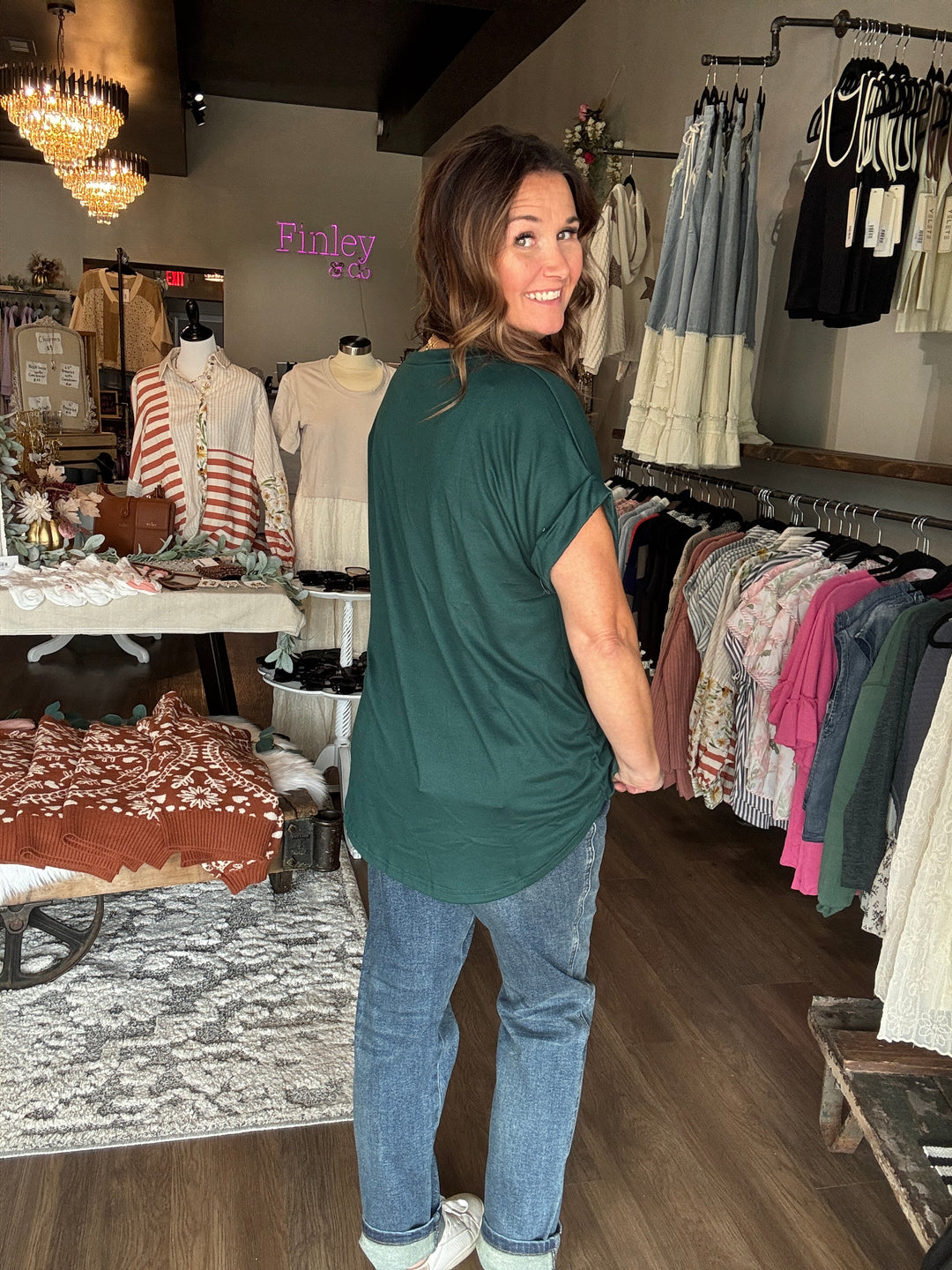 V Neck Rolled Sleeve Tee