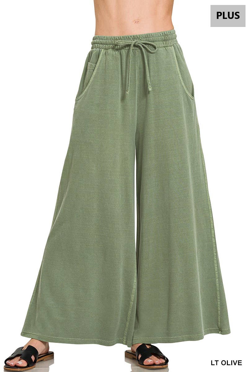 Plus French Terry Pigment Dye & Enzyme Washed Pants: BLUE GREY-197977 / 3X