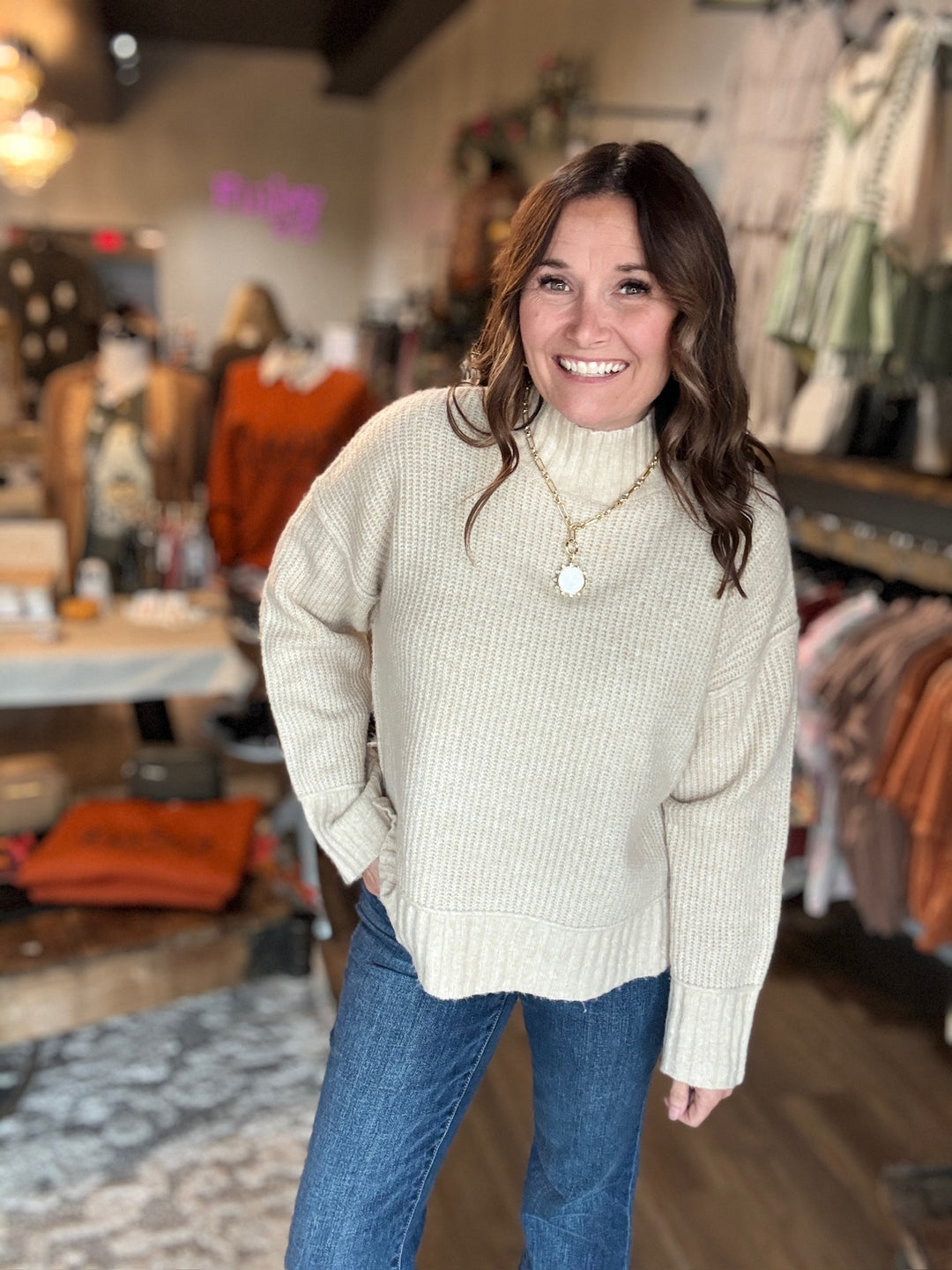 Oatmeal Mock Neck Sweater