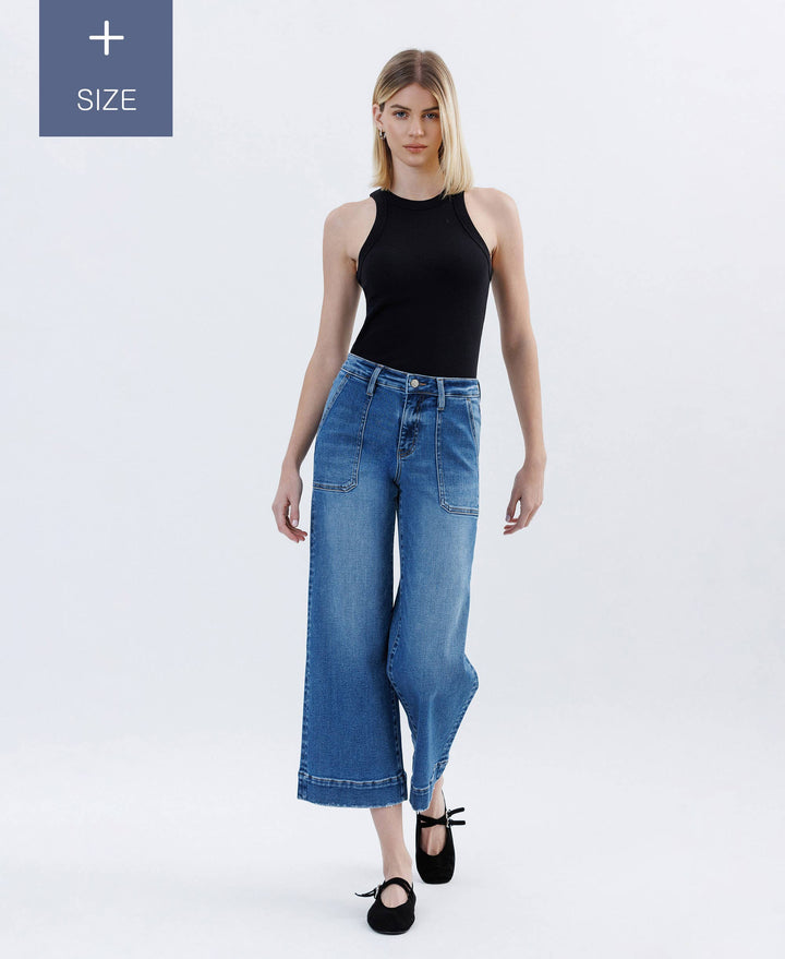 PLUS SIZE HIGH RISE CROP UTILITY WIDE LEG JEANS LV1666-P