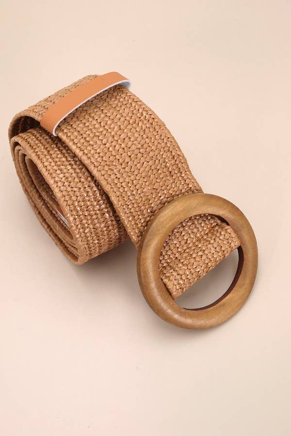 Wooden Buckle Woven Stretch Belt