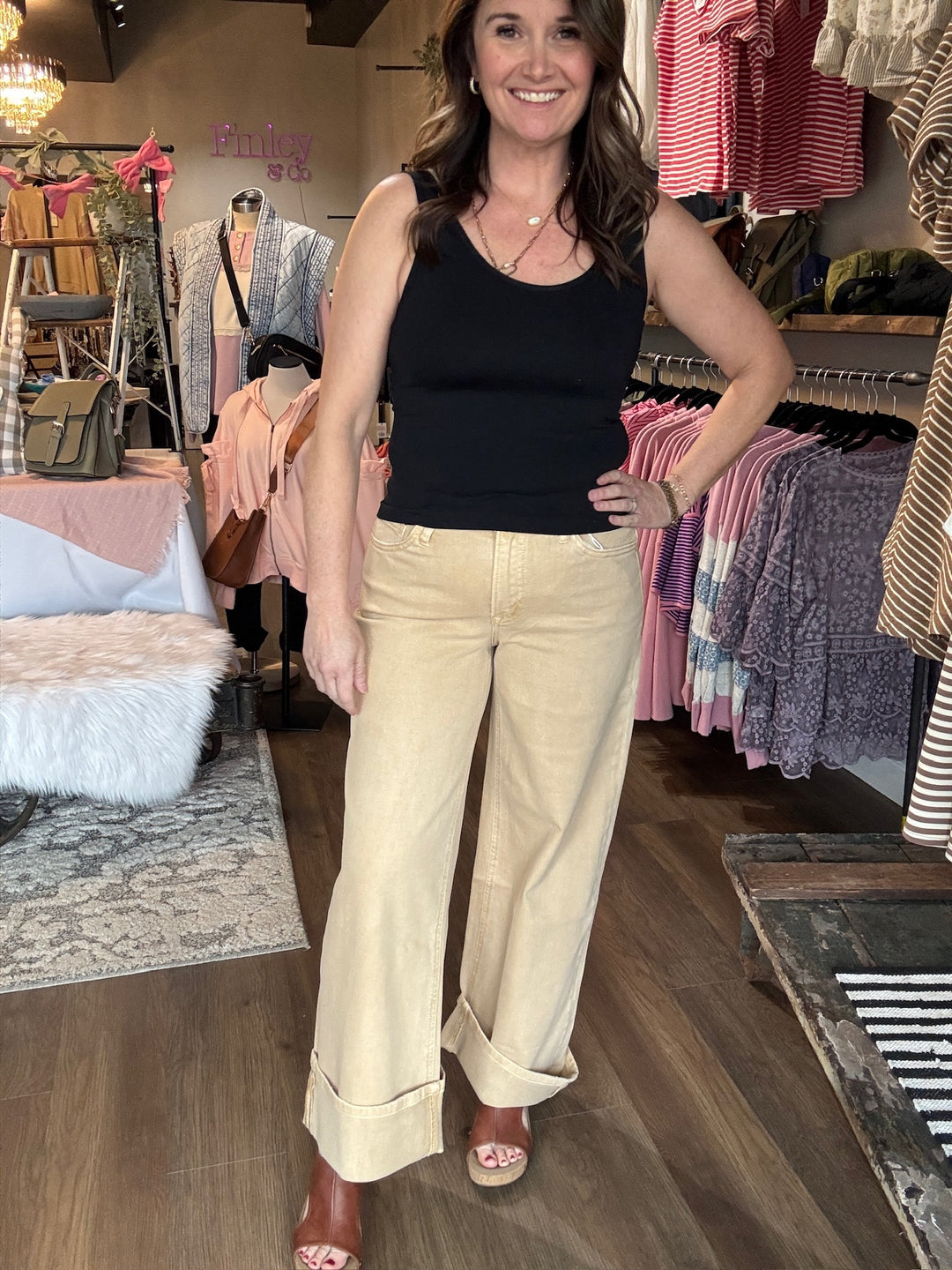 Lovervet Beige Wide Leg Cuff Jeans