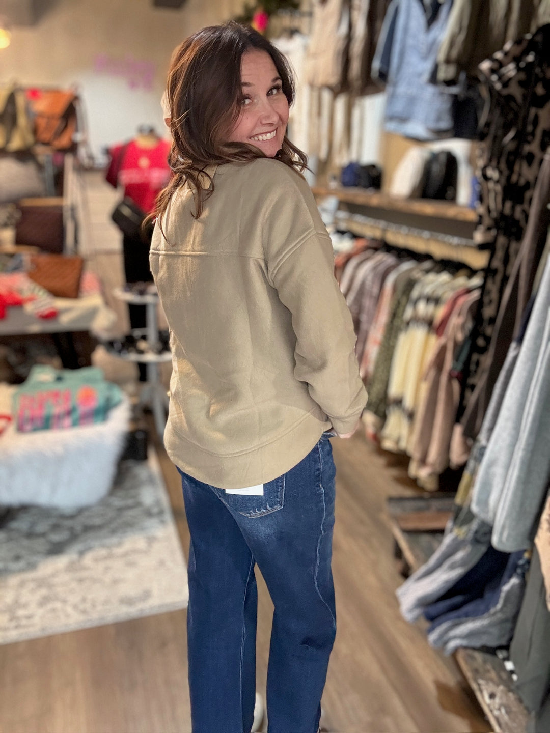 Tan V Neck Sweatshirt